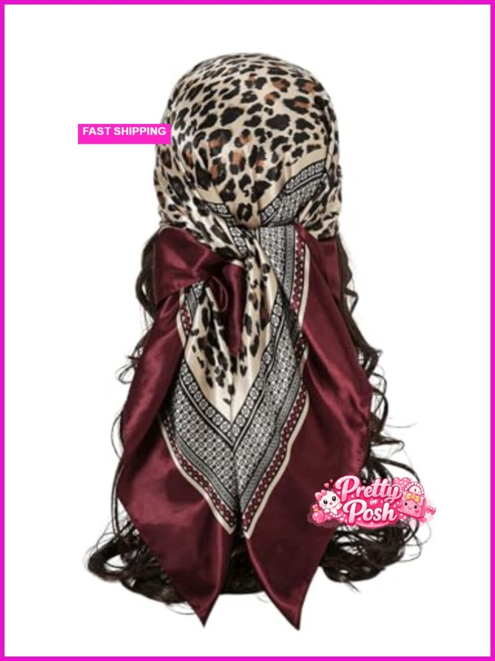 Satin Silk Feel Leopard Print Scarf Hair Wrap Headband